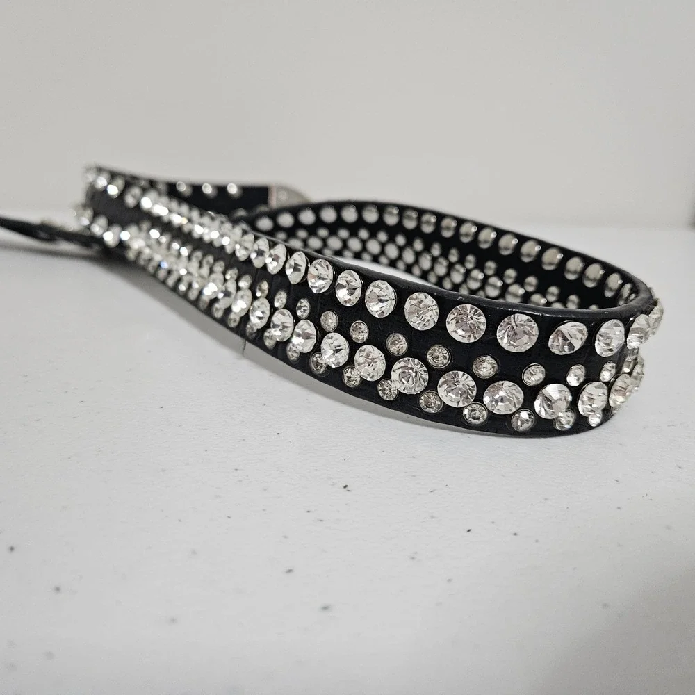 Beltiscool Belt Womens 35 Black Rhinestone Western Bling Croc Embossed Rockstar*